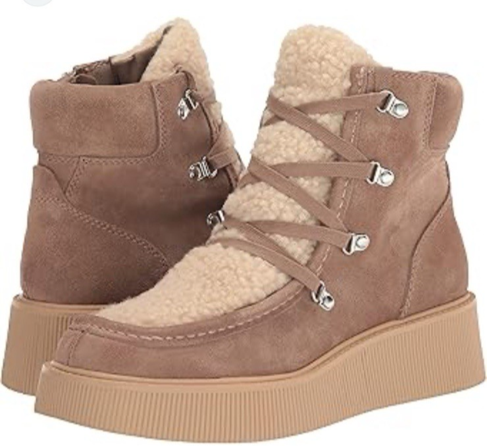 Dolce Vita Truffle Jasmin Cozycore Sherpa Platform Ankle Boots Tan Suede Sz 7.5y
